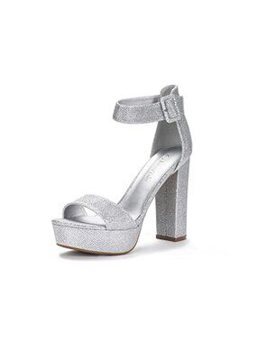 Women's High Heel Platform Pump Sandals Open Toe Chunky Heel Buckle Ankle Strap